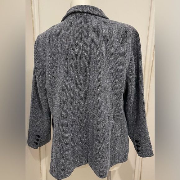 New Loft Plus Ann Taylor Black White Grey Blue Tweed Long Women's Blazer Jacket - Picture 5 of 7